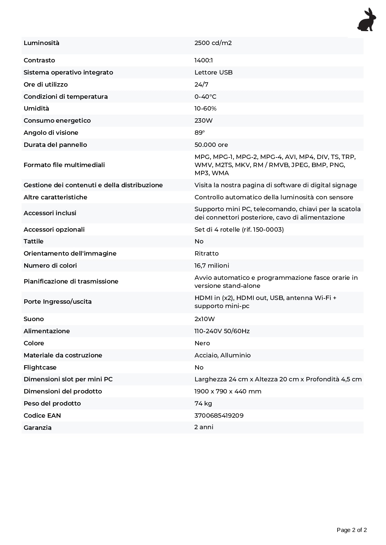 Totem video 55'', FULL HD, 2500 cd, 24/7, Indoor