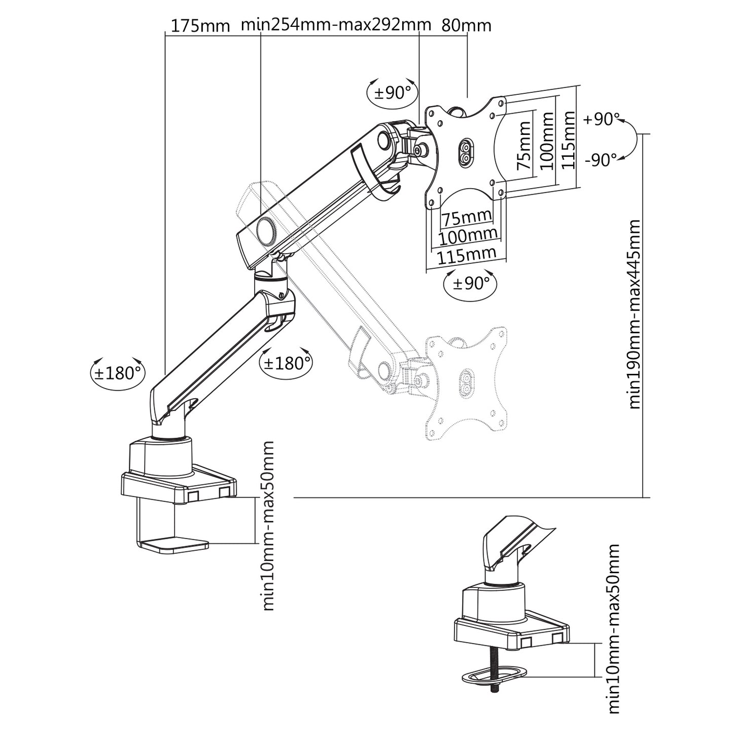 Supporto da scrivania Full Motion per 1 monitor 13"-32" Regolabili in Altezza Girevoli Rotanti Inclinabili