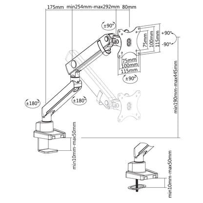 Supporto da scrivania Full Motion per 1 monitor 13"-32" Regolabili in Altezza Girevoli Rotanti Inclinabili
