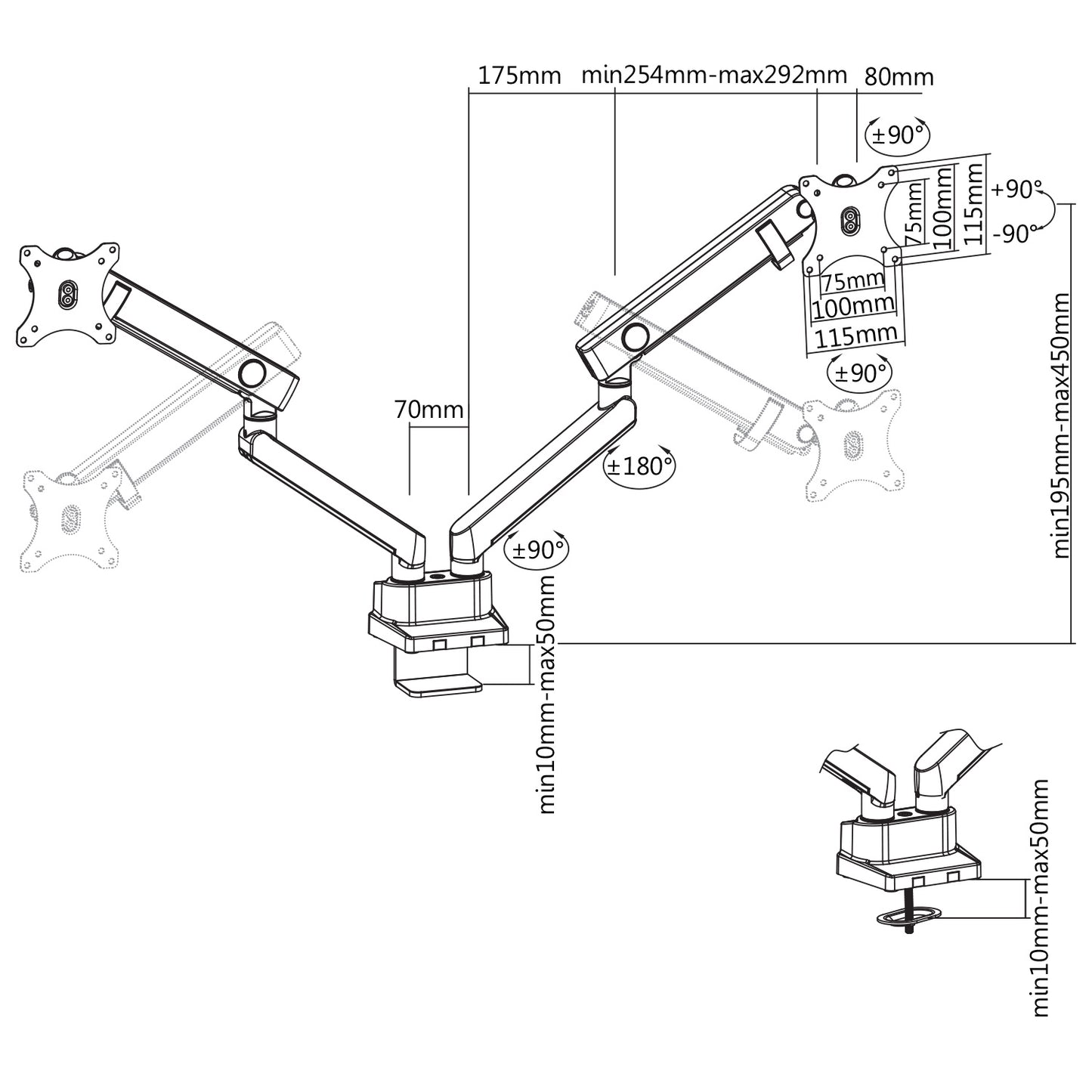 Supporto da scrivania Full Motion per 2 monitor 13"-32" Regolabili in Altezza Girevoli Rotanti Inclinabili