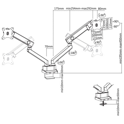 Supporto da scrivania Full Motion per 2 monitor 13"-32" Regolabili in Altezza Girevoli Rotanti Inclinabili
