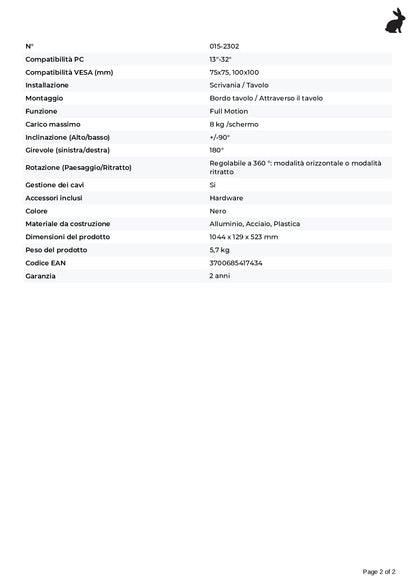 Supporto da scrivania Full Motion per 2 monitor 13"-32" Regolabili in Altezza Girevoli Rotanti Inclinabili