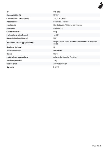 Supporto da scrivania Full Motion per 1 monitor 13"-32" Regolabili in Altezza Girevoli Rotanti Inclinabili