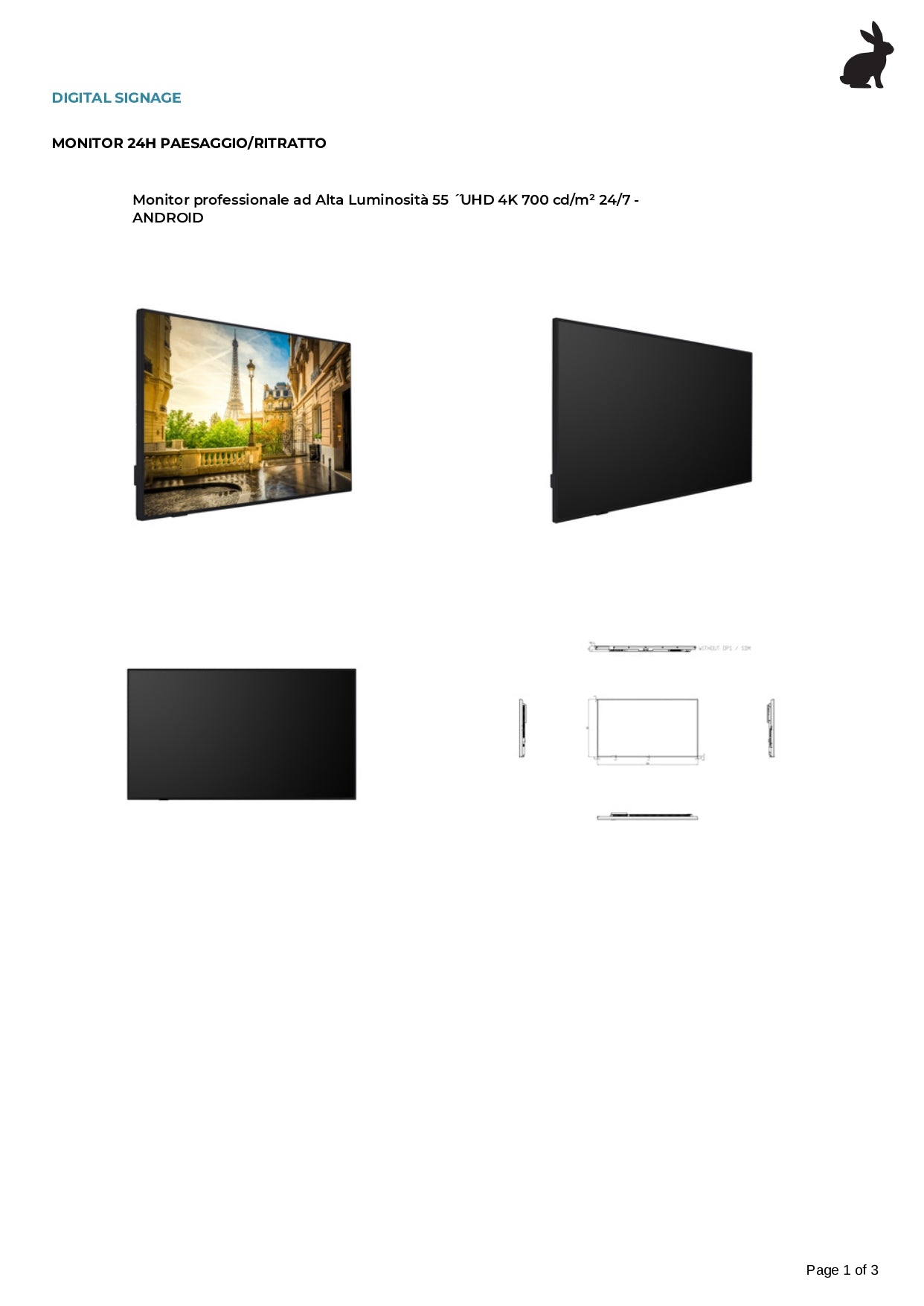 Monitor professionale ad Alta Luminosità 55'', UHD 4K, 700 cd/m², 24/7 - ANDROID