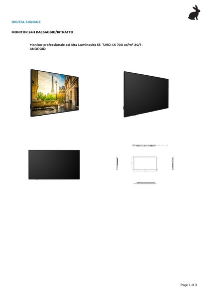 Monitor professionale ad Alta Luminosità 55'', UHD 4K, 700 cd/m², 24/7 - ANDROID